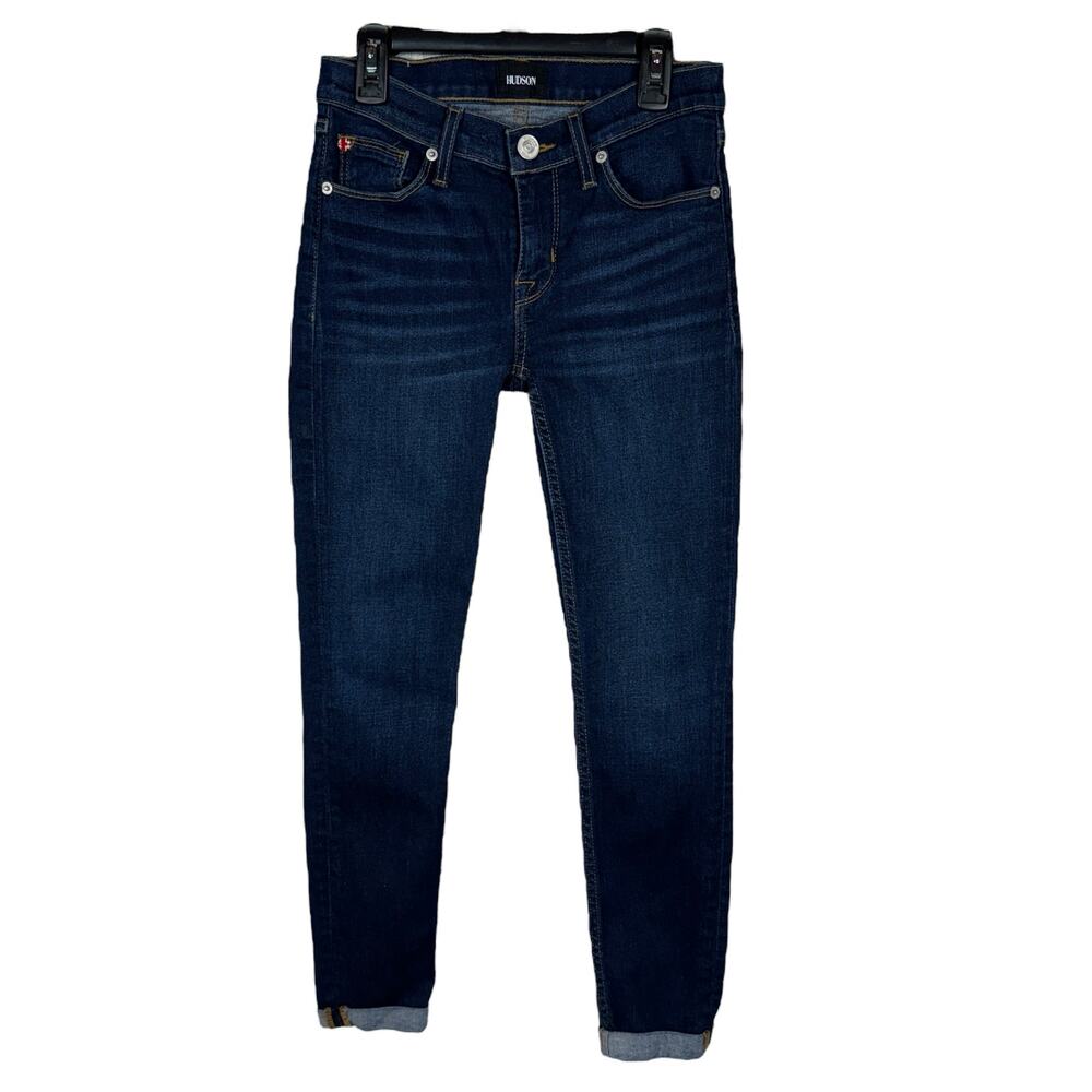Hudson SZ 25 Harkin Super Skinny Crop Jeans Cuffed Stretch Low-Rise Whiskered